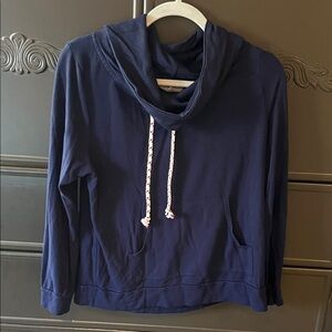 Coastal Navy Cowl Neck Pullover Hoodie with Drawcord